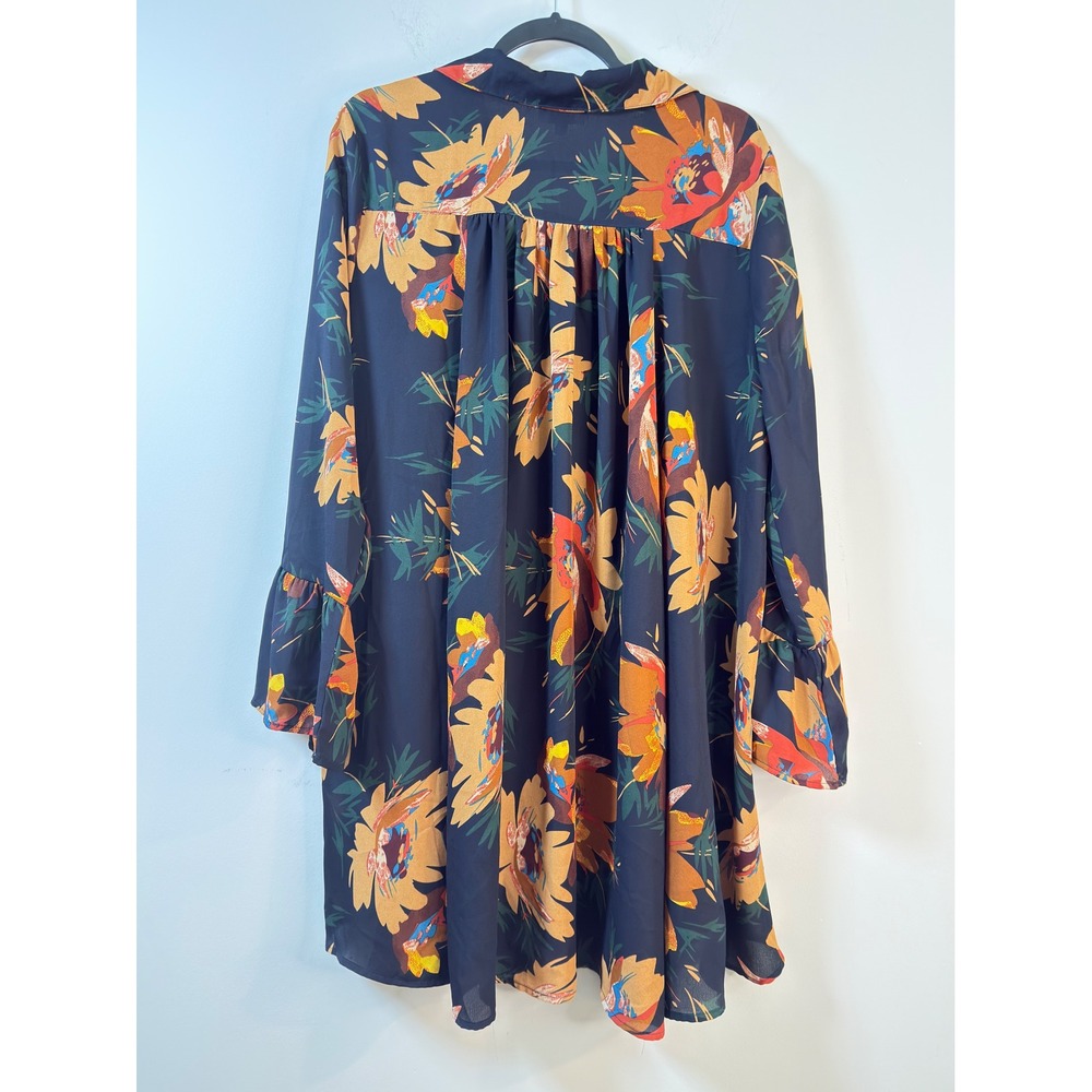 Umgee Mini Dress Navy Blue Floral Bell Sleeve Boho Women Large G1866 - Picture 2 of 10